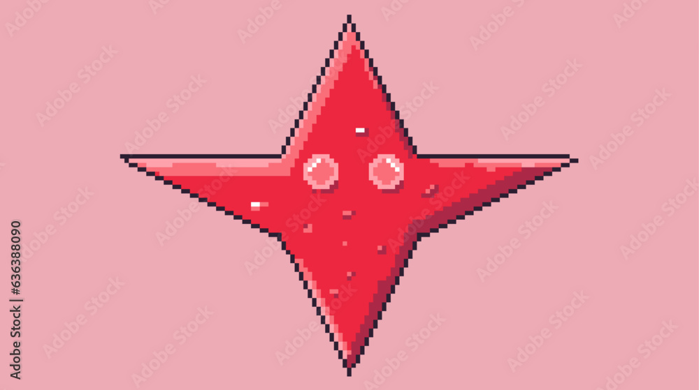 Poster pixel art of simple star maskot character. pixelated red star, useful for game design, or icon with 