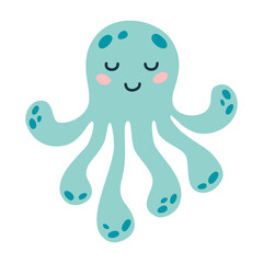 Cartoon baby octopus on isolated white background. Character of the sea animals for the logo, mascot, design.