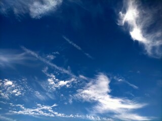 blue sky background with soft white clouds in summer