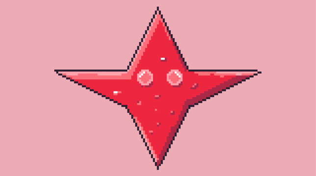 Pixel art of simple star maskot character. Pixelated red star, useful for game design, or icon with pixel art style for design or game asset.