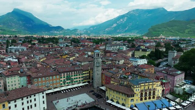 Aerial view of city Riva del Garda and Lago di Garda