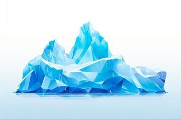 Three-Dimensional Design of Beautiful Polygonal Iceberg on White Background: Generative AI