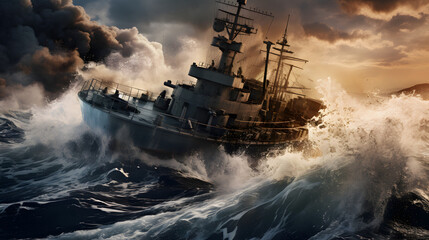 Naklejka premium ship in the storm