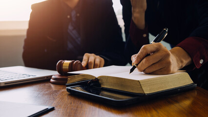 Businessman and Male lawyer or judge consult having team meeting with client, Law and Legal...