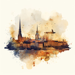 Watercolor illustration of Hamburg, Germany on a white background - obrazy, fototapety, plakaty