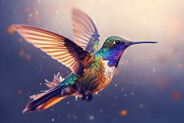Naklejka premium Colorful hummingbird with sparkles and a blurry background