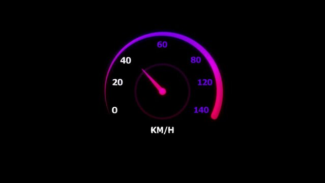  Digital speed meter purple and magenta circle animation. Black background UHD 4k video.