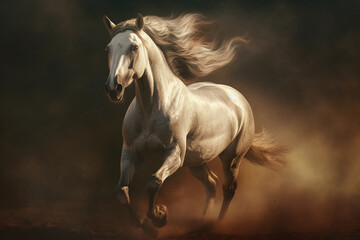 Obraz na płótnie Canvas A beautiful horse running free in nature, freedom
