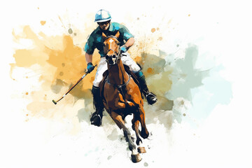 Watercolor horse polo sport