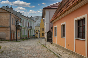 Narrow street in Kamianets-Podilskyi, Ukraine.