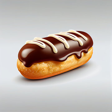  A delicious french chocolate eclair pastry with chocolat sauce isolated  White background, donut with chocolate, Ai generated image 
