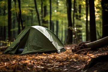 tent in a forest, soft shadows