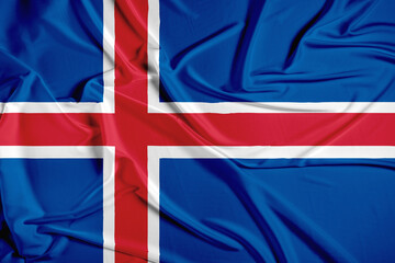 Fototapeta premium Iceland official national flag of silk fabric texture