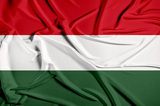 Hungary official national flag of silk fabric texture