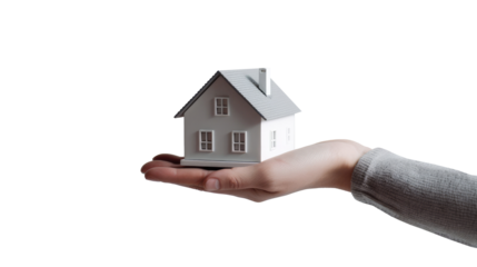 Hand holding model house for buy real estate concept.