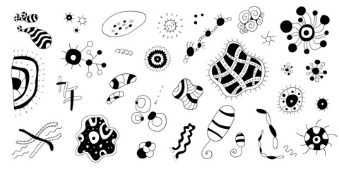 microbes and bacteria doodle set , hand drawn characters vector sketch element