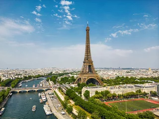 Papier Peint photo Tour Eiffel Paris aerial panorama with river Seine and Eiffel tower, France