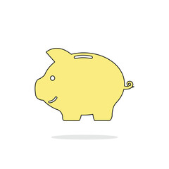 simple yellow piggy bank icon with shadow. concept of poverty, deposit policy, nest egg, money for rainy day and thrift. isolated on white background. flat style modern logo design vector illustration