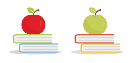 Books and apple. School design. Vector illustration