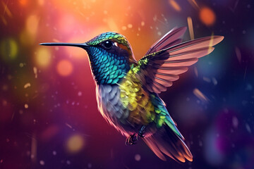 Fototapeta premium Colorful humming-bird with beautiful nuances, background