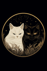 Black and white Cat Couple Illustration