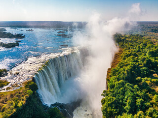 Victoria Falls or Mosi-oa-Tunya between Zambia and Zimbabwe.