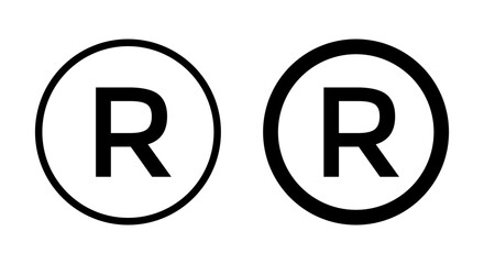Registered trademark icon vector. R alphabet sign symbol isolated on white background - obrazy, fototapety, plakaty