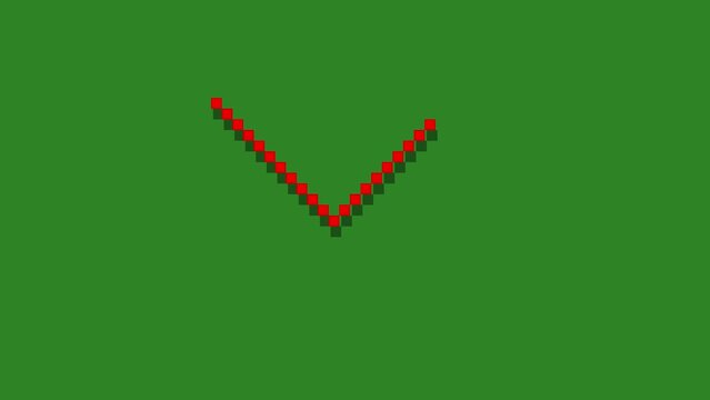 Green screen of pixelated art of right sign to cross sign. red approve to disapprove red pixel art animation. simple animation video of pixel usefull for video asset or game design asset.