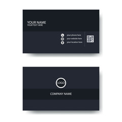 Business card design with a black background and a white design on the front and