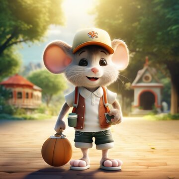 A Mouse with Human Appearance Wearing a Short-Sleeved T-shirt