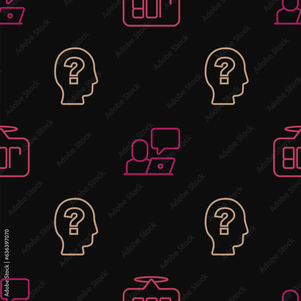 Poster set line search job, worker and freelancer on seamless pattern. vector