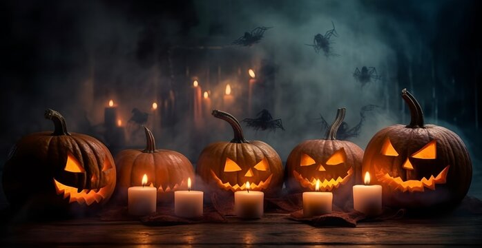 Halloween pumpkins background, generative ai
