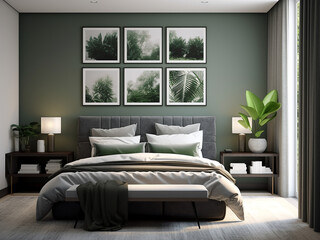 Comfortable minimalism bedroom interior with essential pieces. AI Generated.