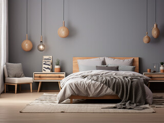 Modern minimal bedroom interior, thoughtfully designed. AI Generated.