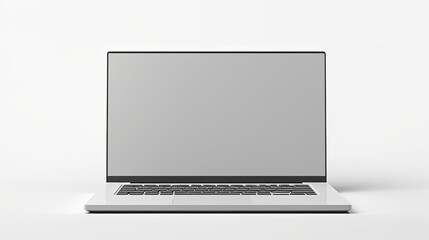 Minimalistic image of a laptop open to a blank screen isolated on a white background.