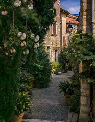 Old stone houses on a street in medieval Saint Paul de Vence, South of France