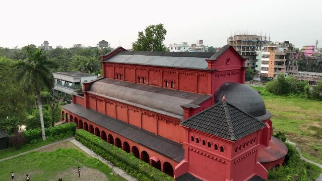 Aerial view of Oxford Mission Church in Barisal, Bangladesh. It is a stunning example of Gothic Revival architecture. It is a place of worship and community, it inspires people from all walks of life