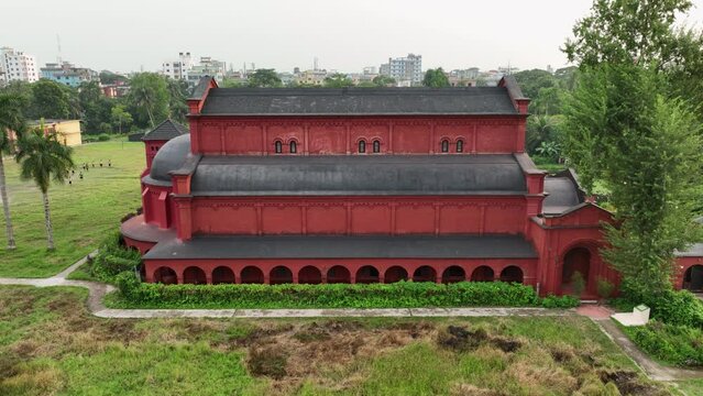 Aerial view of Oxford Mission Church in Barisal, Bangladesh. It is a stunning example of Gothic Revival architecture. It is a place of worship and community, it inspires people from all walks of life