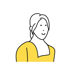 笑顔で指差しをする女性のシンプルな線画イラスト