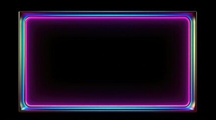 A neon frame, aglow with vibrant and electrifying colors, stands prominently against a stark black background, exuding an aura reminiscent of light art installations.