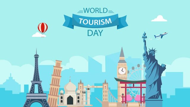world tourism day animation with monuments landmarks