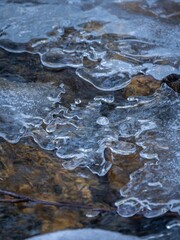closeup of some very pretty rocks covered in ice on the river bank