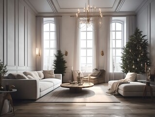 Luxury classic Christmas interior, generative ai