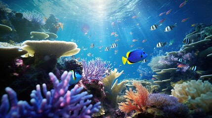 Fototapeta na wymiar Underwater world. Coral reef and fishes in Red sea at Egypt. Generative AI