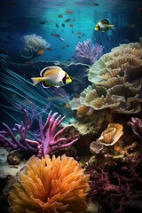 Naklejka na ściany i meble Underwater world. Coral reef and fishes in Red sea at Egypt. Generative AI