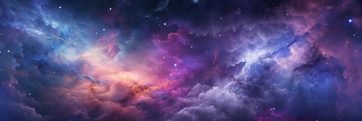 A sweeping vista of the midnight sky, adorned with the Milky Way and stars against a velvety backdrop. The universe teems with nebulous wonders, galaxies, background | abstract background - obrazy, fototapety, plakaty