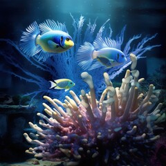 Underwater world. Coral reef and fishes in Red sea at Egypt. Generative AI
