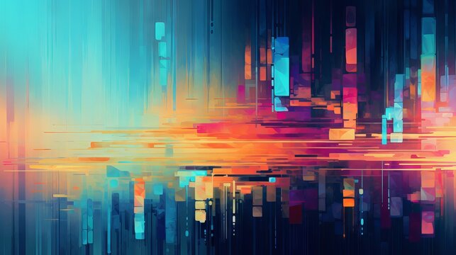 An eruption of vivid pixelated squares, arranged in a captivating yet haphazard fashion background | abstract background © TooToo