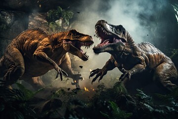 dinosaur scene of the two dinosaurs fighting