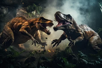 Keuken spatwand met foto dinosaur scene of the two dinosaurs fighting © artem